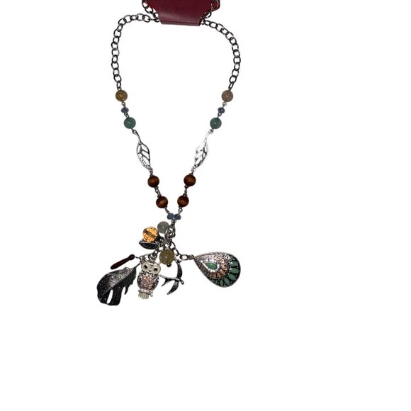 Arizona Jean Co. Fashion Necklace‎ Owl & Leaf Charms Beaded Chain Multicolor 28" - Picture 7 of 7